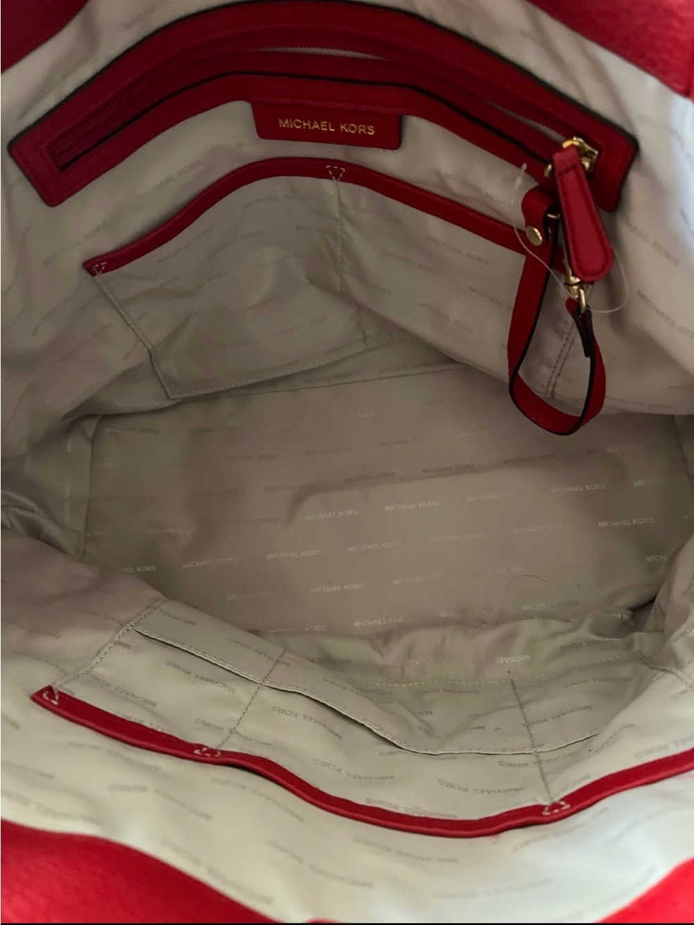 Michael Kors Red Leather Tote with Tassel and Gold Accents - Picture 7 of 9